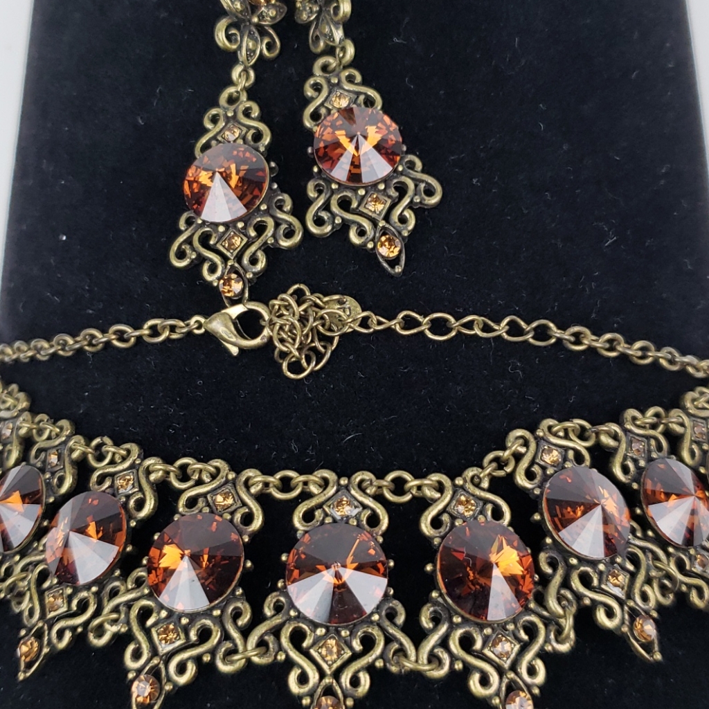 Necklace And Earring Set ,Smoked Topaz ,-Vintage